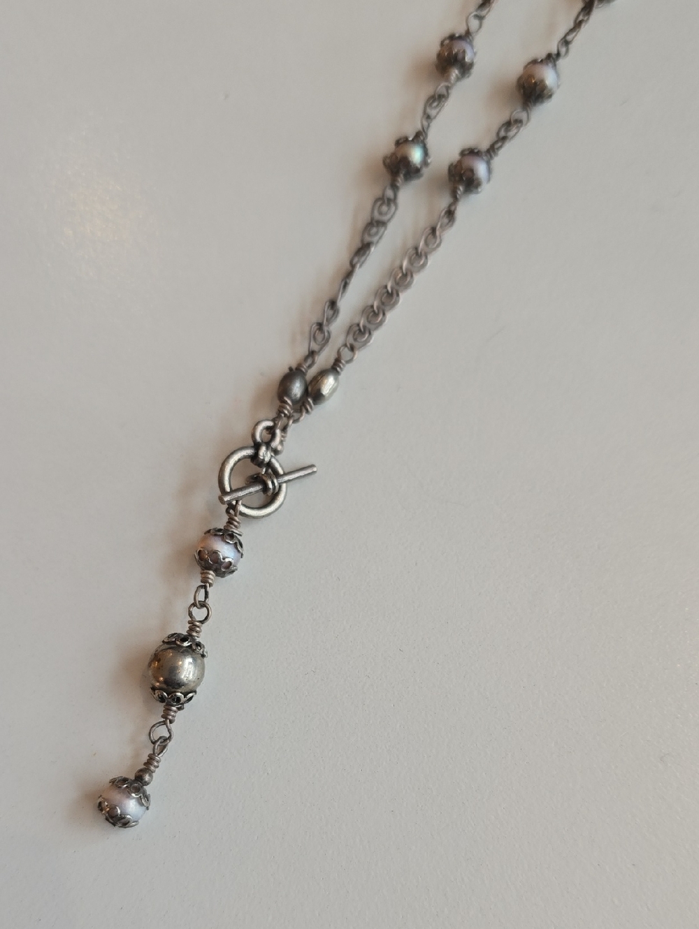 Vintage Sterling Silver & Pearl Toggle Necklace